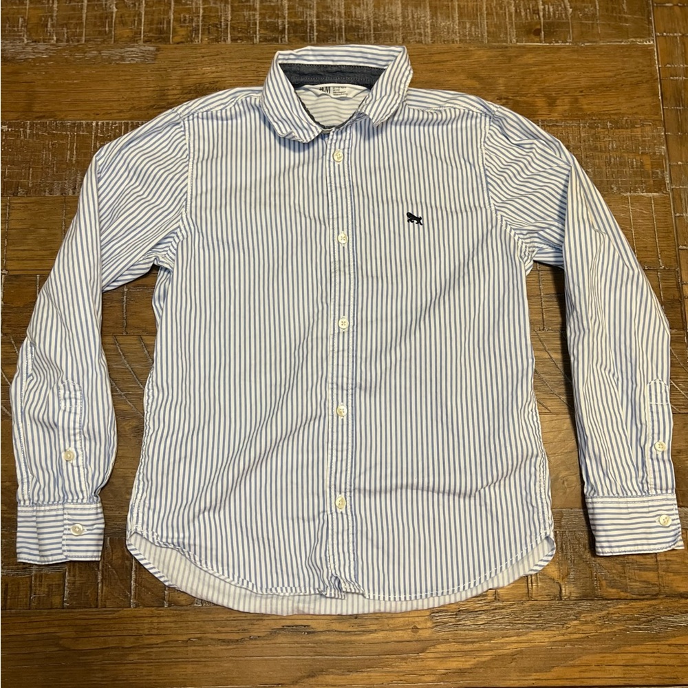 H&M Kids Blue & White Striped Button Down Shirt Size 10 Long Sleeve Dress Shirt